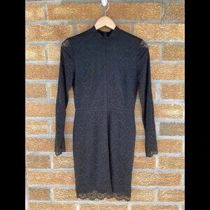 Aritzia Wilfred Dress Black Lace Mesh Mock Neck size 8